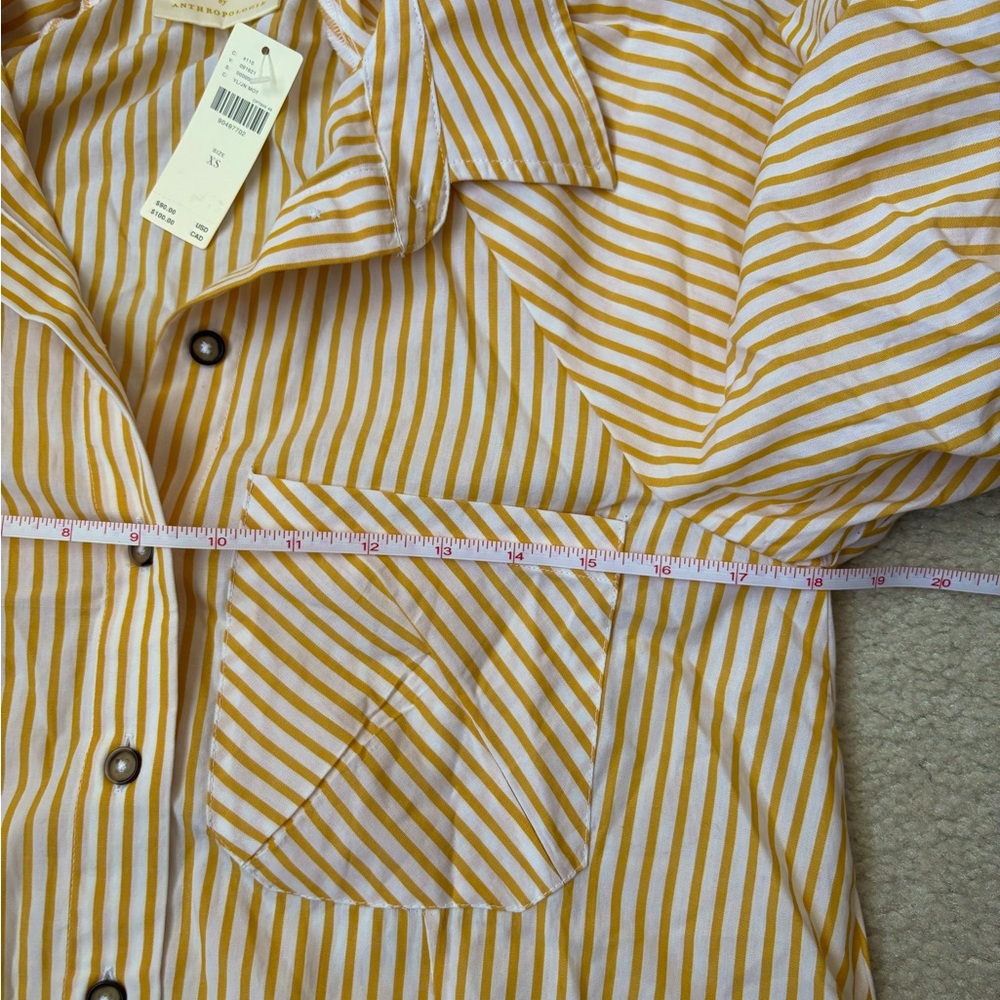 Anthropologie Oversized yellow stripe blouse w/ puff sleeves, sz XS (can fit S) - Picture 3 of 6